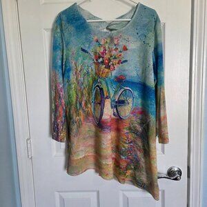 Leoma Lovegrove Pullover Tunic Size XL Bicycle Beach Asymmetric Lagenlook Artsy